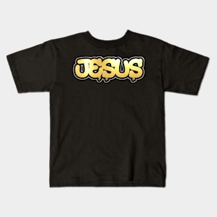 Shiny black and Gold JESUS word ver15 Kids T-Shirt